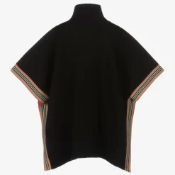 Burberry Girls Black Wool Icon Stripe Cape