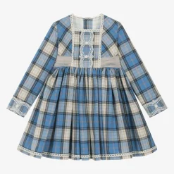 Abuela Tata Girls Blue Check Cotton Dress