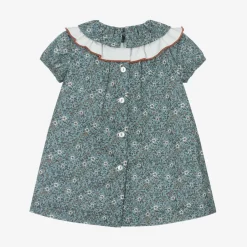 Foque Girls Blue Cotton Floral Dress