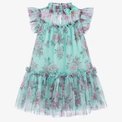 Angels Face Girls Blue Floral Dress Aqua Discount