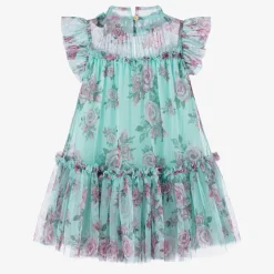 Angels Face Girls Blue Floral Dress Aqua Discount
