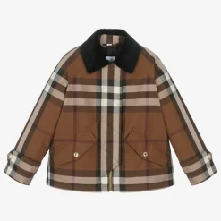Burberry Girls Brown Oversized Check Jacket New