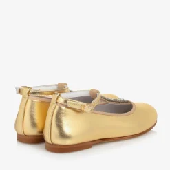 Childrensalon Occasions Girls Gold Leather Diamanté T-Bar Shoes Best