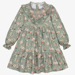 Babidu Girls Green Floral Cotton Dress Sale