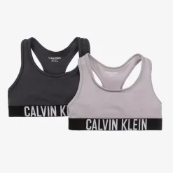 Calvin Klein Girls Grey Cotton Bralettes (2 Pack) New