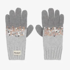 Boboli Girls Grey Cotton Knit Gloves