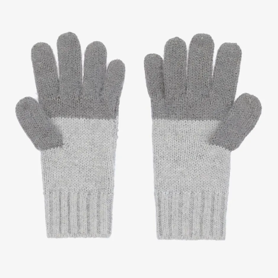 Boboli Girls Grey Cotton Knit Gloves