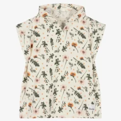 Elodie Girls Ivory Cotton Floral Poncho Towel Clearance