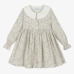 Abuela Tata Girls Ivory Floral Print Cotton Dress Hot