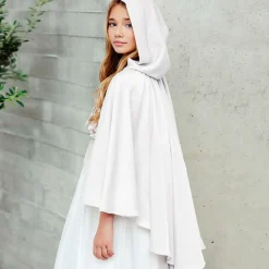 Amaya Girls Ivory Satin Hooded Cape Online