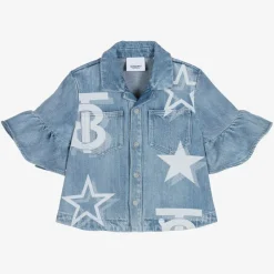 Burberry Girls Light Blue Denim Logo Blouse Outlet