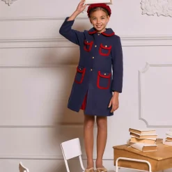Patachou Girls Navy Blue Felted Coat Outlet