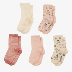 Petit Bateau Girls Pink & Ivory Cotton Socks (5 Pack)