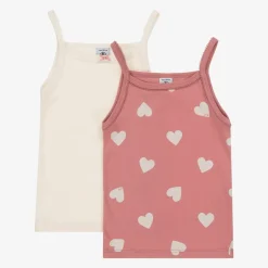 Petit Bateau Girls Pink & Ivory Organic Cotton Vests (2 Pack) Clearance