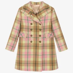 Gucci Girls Pink Check Wool Coat New