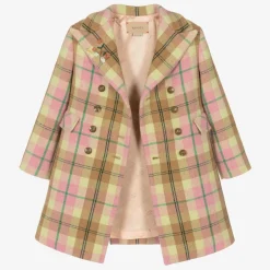 Gucci Girls Pink Check Wool Coat New
