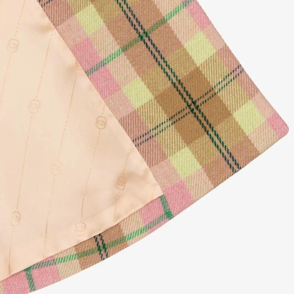 Gucci Girls Pink Check Wool Coat New