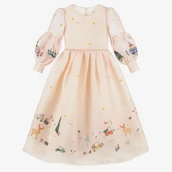EIRENE Girls Pink Festive Print Organza Dress Sale
