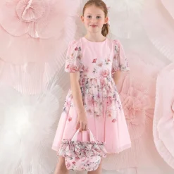 Patachou Girls Pink Floral Chiffon Handbag (27cm) New