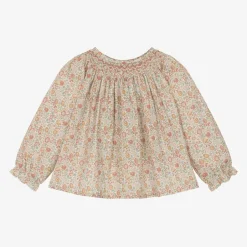 Bonpoint Girls Pink Floral Print Cotton Blouse Clearance
