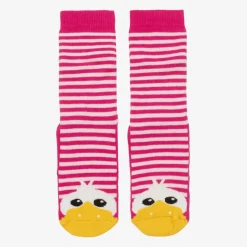 Country Kids Girls Pink Striped Duck Slipper Socks Discount