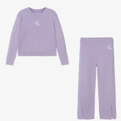 Calvin Klein Girls Purple Organic Cotton Knitted Tracksuit Clearance