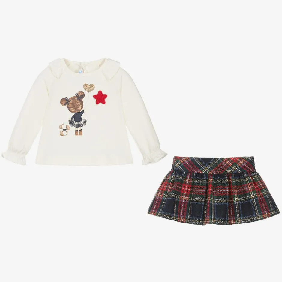 Mayoral Girls Red & Blue Check Skirt Set Hot