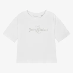 Juicy Couture Girls White Cotton Boxy Fit T-Shirt Discount