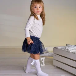 Carlomagno Girls White Cotton Knee Length Socks Hot
