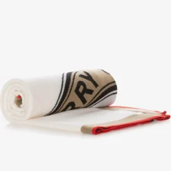 Burberry Ivory Wool Logo Blanket (97cm) New