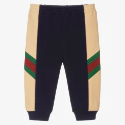 Gucci Navy Blue Cotton Web Baby Joggers Clearance
