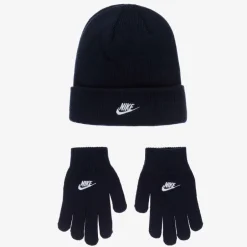 Nike Navy Blue Knitted Hat Set Discount