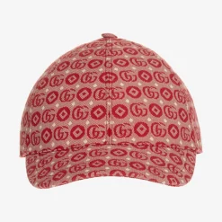 Gucci Red Double G Geometric Cotton Jacquard Cap Outlet