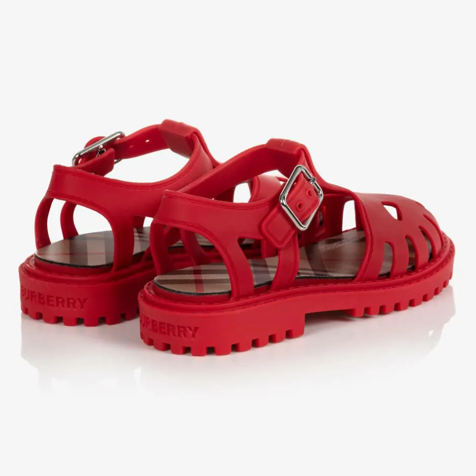 Burberry Red Rubber Sandals New
