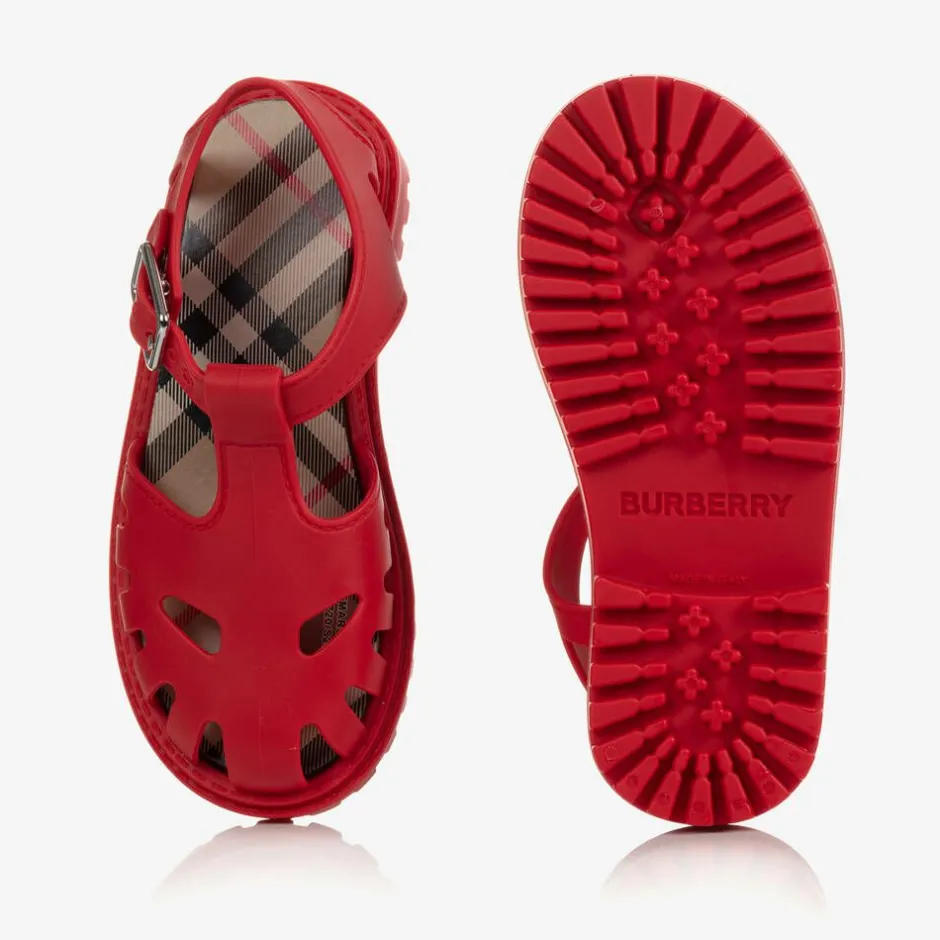 Burberry Red Rubber Sandals New